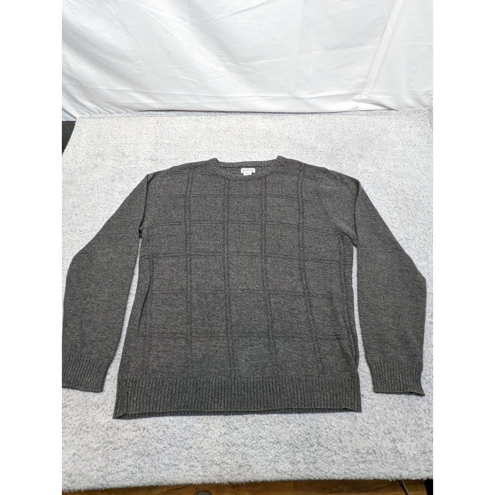 Haggar Men's XL Sweater‎ Gray Windowpane Knit Crewneck Pullover Classic Casual